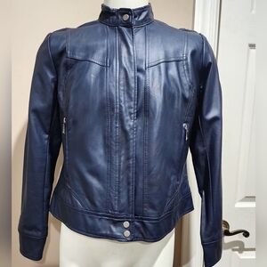 Bernardo Snap Collar Faux Leather Jacket Size Large(Navy)